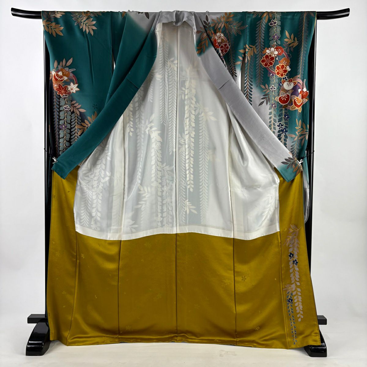 【美品】振袖禮服 身長172cm 袖長68cm L 雙層 橘 紫 金絲 金銀彩 綠 純蠶絲 秀品級