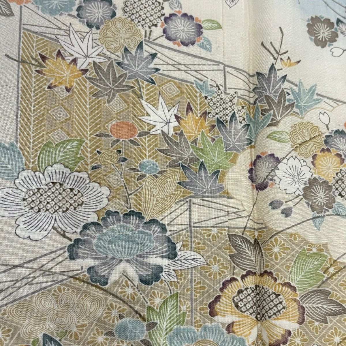 【美品】訪問服 身長160cm 袖長63cm S 雙層 紬織織 橋 草花紋紋 漸層 水藍色 純蠶絲 優品級