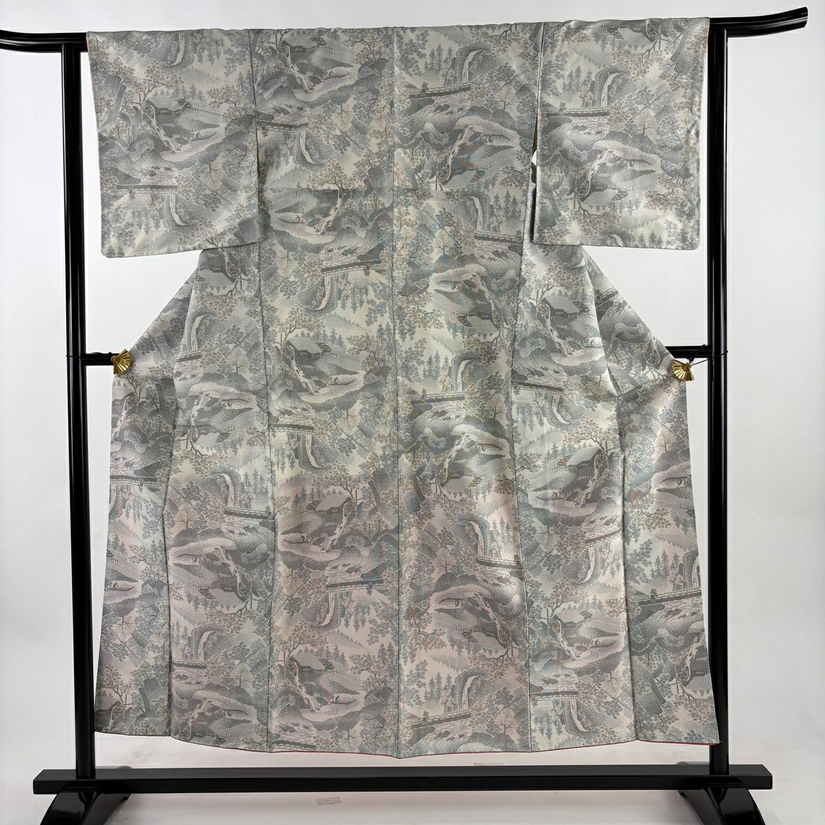 【美品】 紬織 身長154.5cm 袖長63cm S 雙層 瀑布 橋 淡奶油色 純蠶絲 優品級
