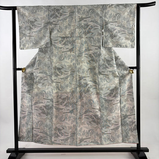 【美品】 紬織 身長154.5cm 袖長63cm S 雙層 瀑布 橋 淡奶油色 純蠶絲 優品級