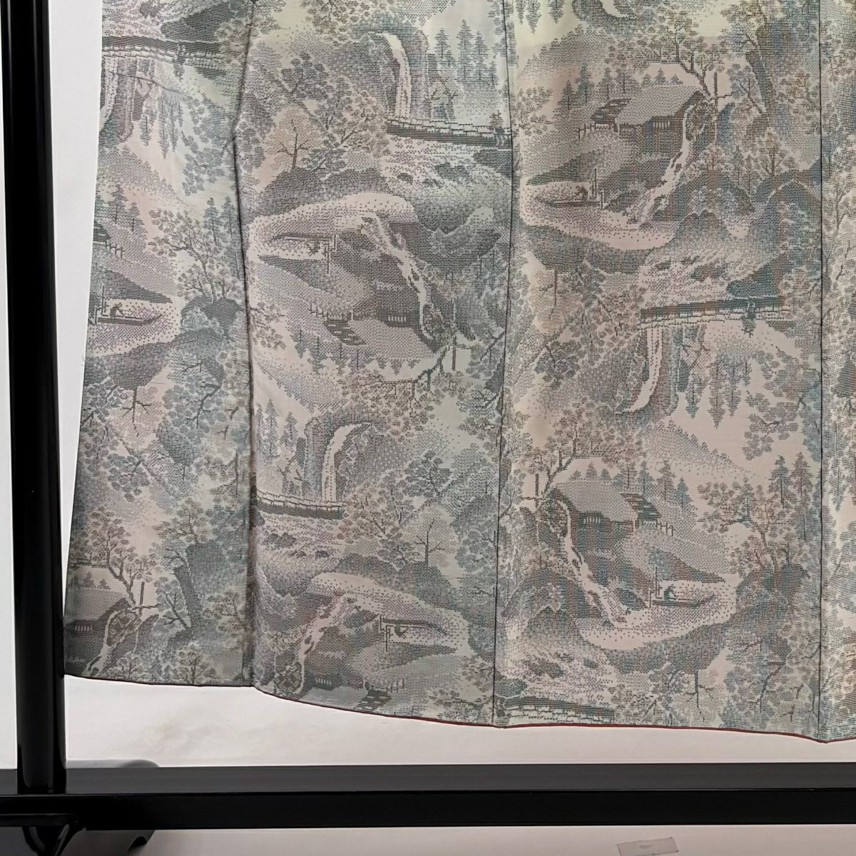【美品】 紬織 身長154.5cm 袖長63cm S 雙層 瀑布 橋 淡奶油色 純蠶絲 優品級