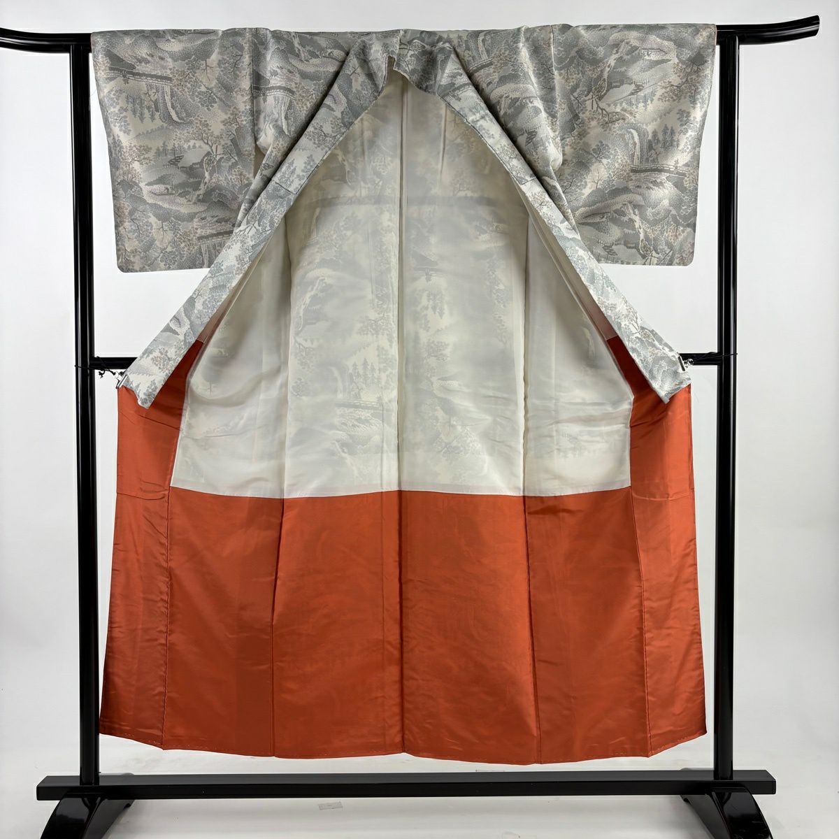 【美品】 紬織 身長154.5cm 袖長63cm S 雙層 瀑布 橋 淡奶油色 純蠶絲 優品級