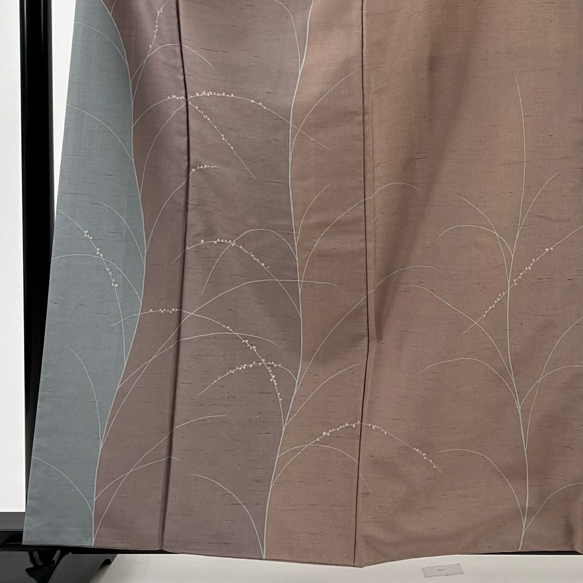 【美品】訪問服 身長162.5cm 袖長63cm S 雙層 紬織織 落款あり 葉柄 露 小豆 深藍 純蠶絲 秀品級