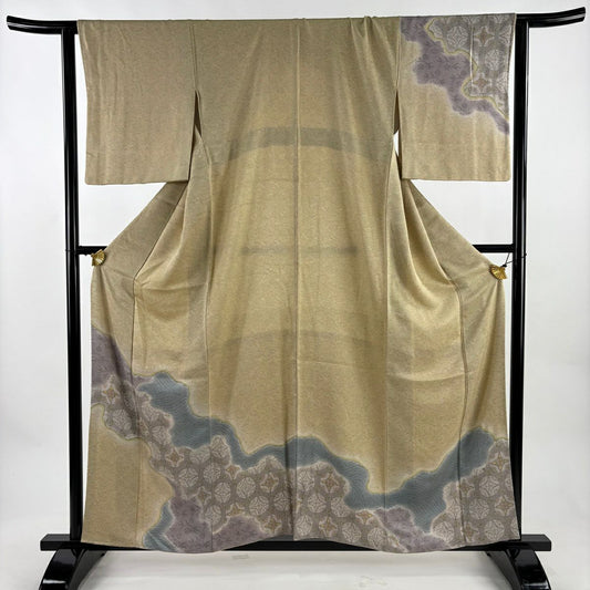 訪問服 身長160cm 袖長64cm M 雙層 波 花唐草紋 米色 純蠶絲 優品級