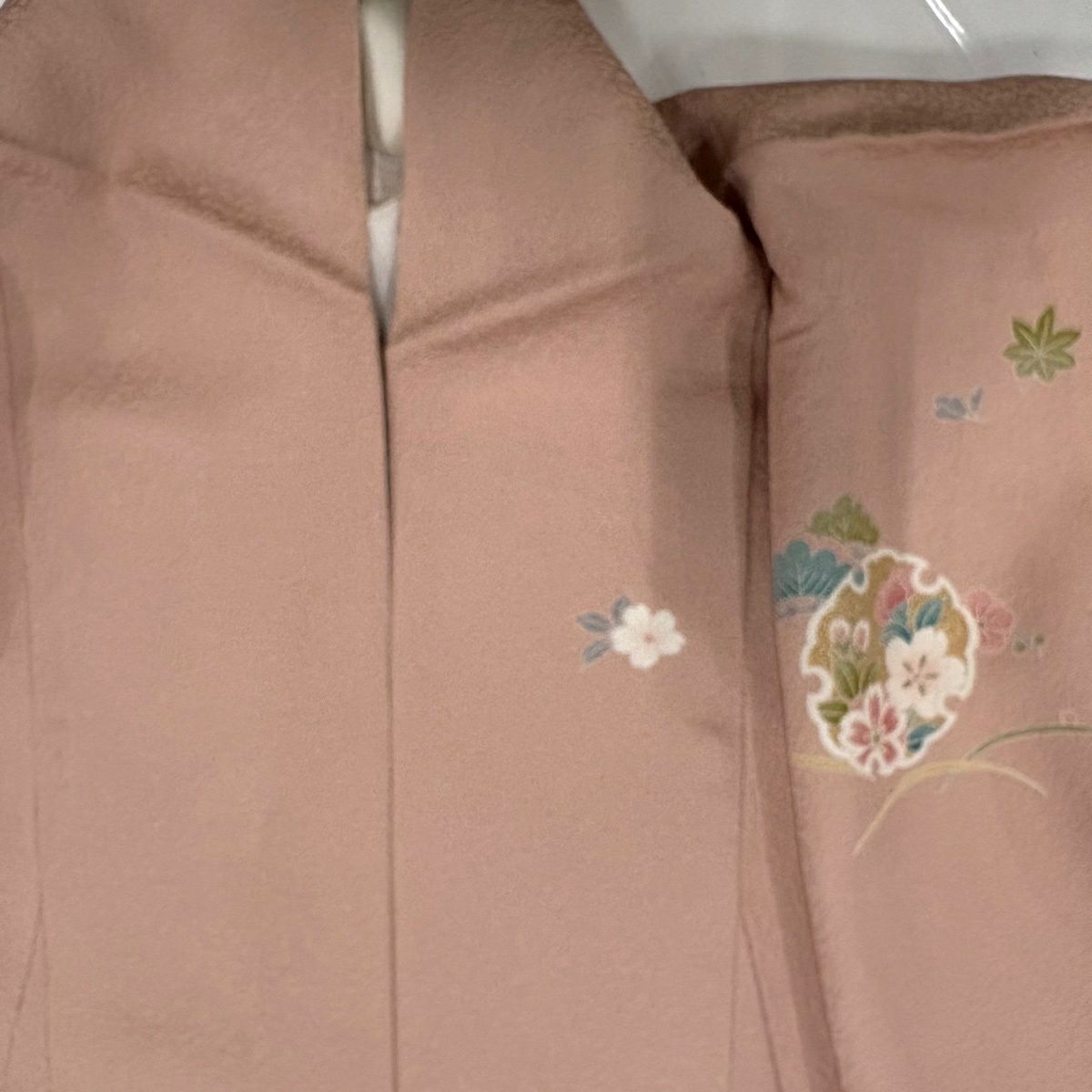【美品】訪問服 身長166cm 袖長66cm M 雙層 雪輪 寶物滿載 金絲 金銀彩 粉米色 純蠶絲 秀品級