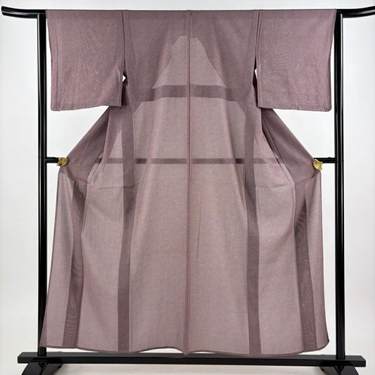 【美品】 江戶小紋 身長156cm 袖長63cm S 薄物 絽 鮫 紅紫 純蠶絲 秀品級
