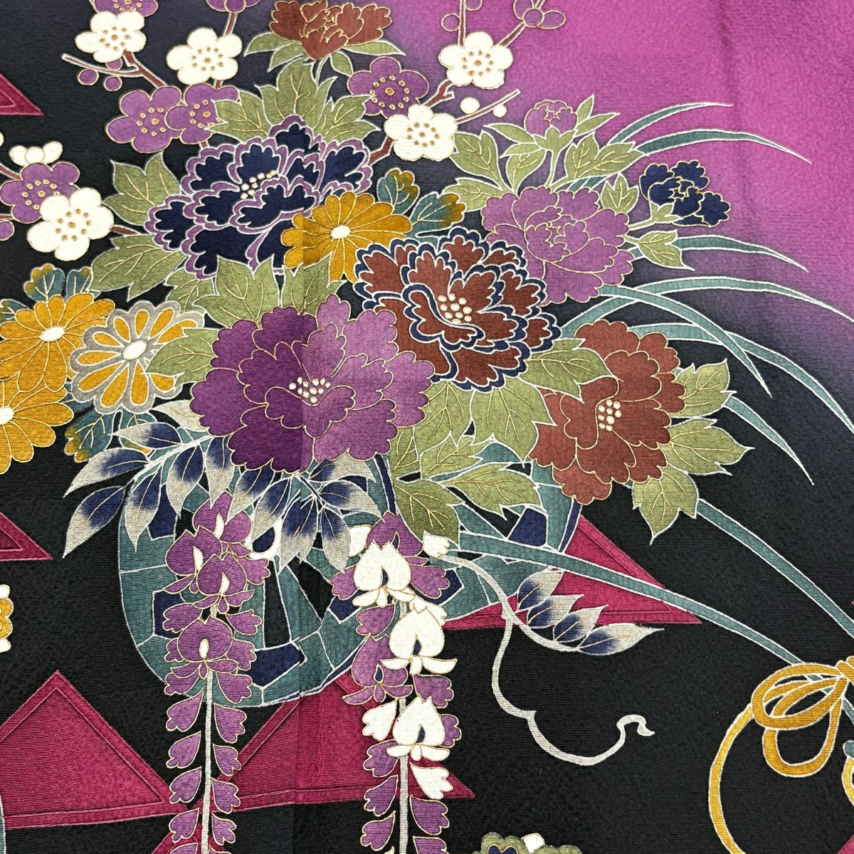 【美品】訪問服 身長164cm 袖長65cm M 雙層 千地泰弘 落款 花車 光悦垣 金銀彩 染分 紫 純蠶絲 秀品級