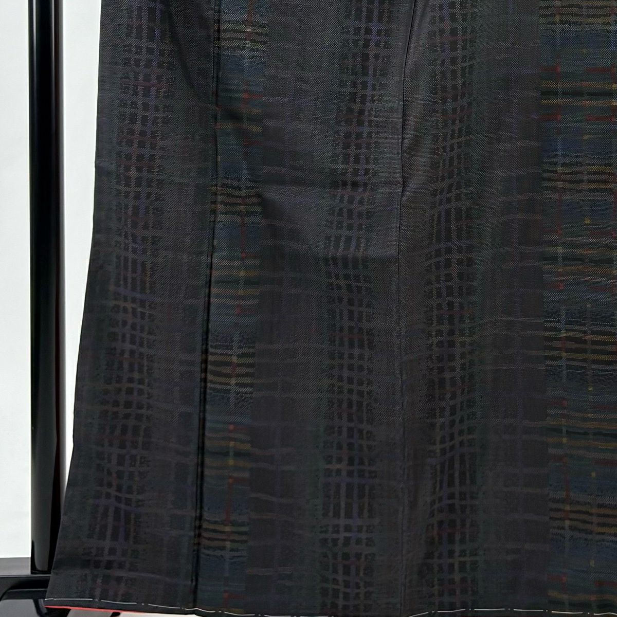 【美品】 紬織 身長164.5cm 袖長64cm M 雙層 格子 墨 黑 純蠶絲 秀品級
