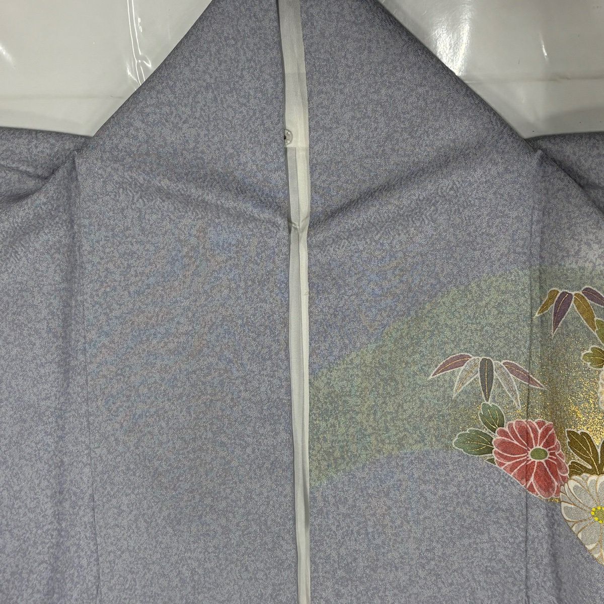 訪問服 身長154.5cm 袖長61cm S 雙層 菊花 青海波 金絲 金銀彩 青灰 純蠶絲 秀品級