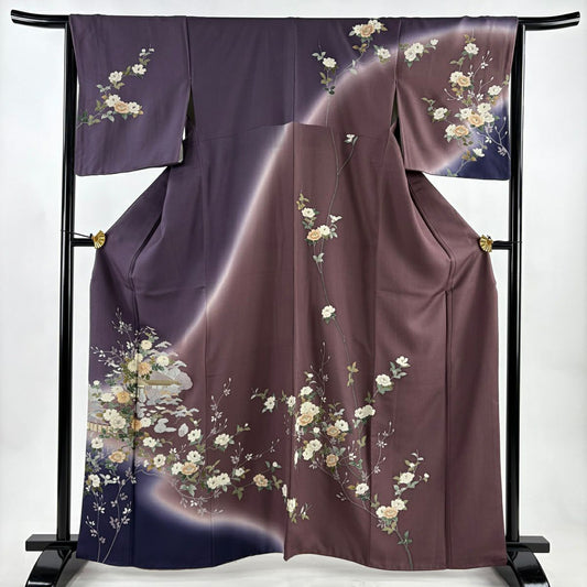 訪問服 身長162.5cm 袖長65cm M 雙層 菊花 家屋 金絲 金銀彩 紫 純蠶絲 秀品級