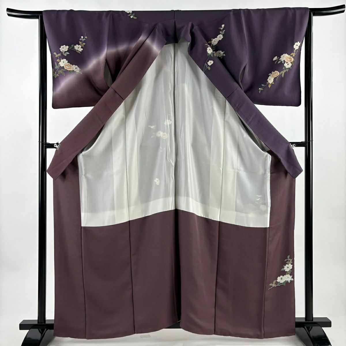 訪問服 身長162.5cm 袖長65cm M 雙層 菊花 家屋 金絲 金銀彩 紫 純蠶絲 秀品級