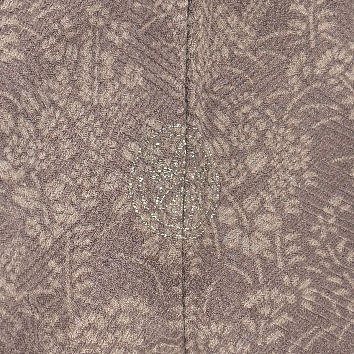 付下 身長151cm 袖長64cm M 雙層 扇子面 草花紋刺繡 金彩裝飾 灰紫 純蠶絲 秀品級 一つ紋