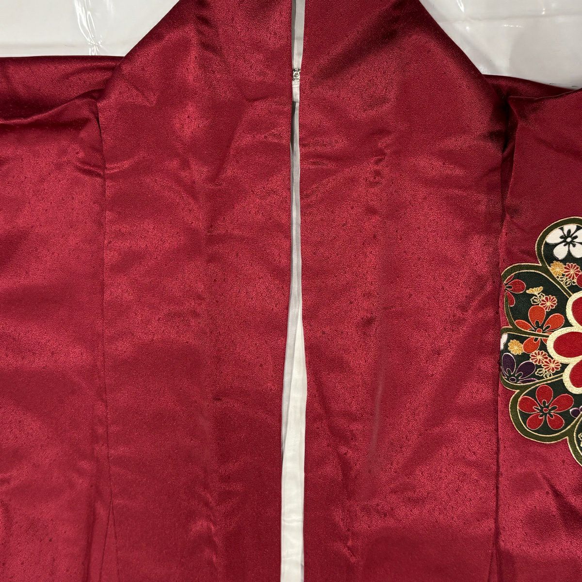 振袖禮服 身長162.5cm 袖長65cm M 雙層 橋 菊花 金銀彩 金絲 紅 純蠶絲 秀品級