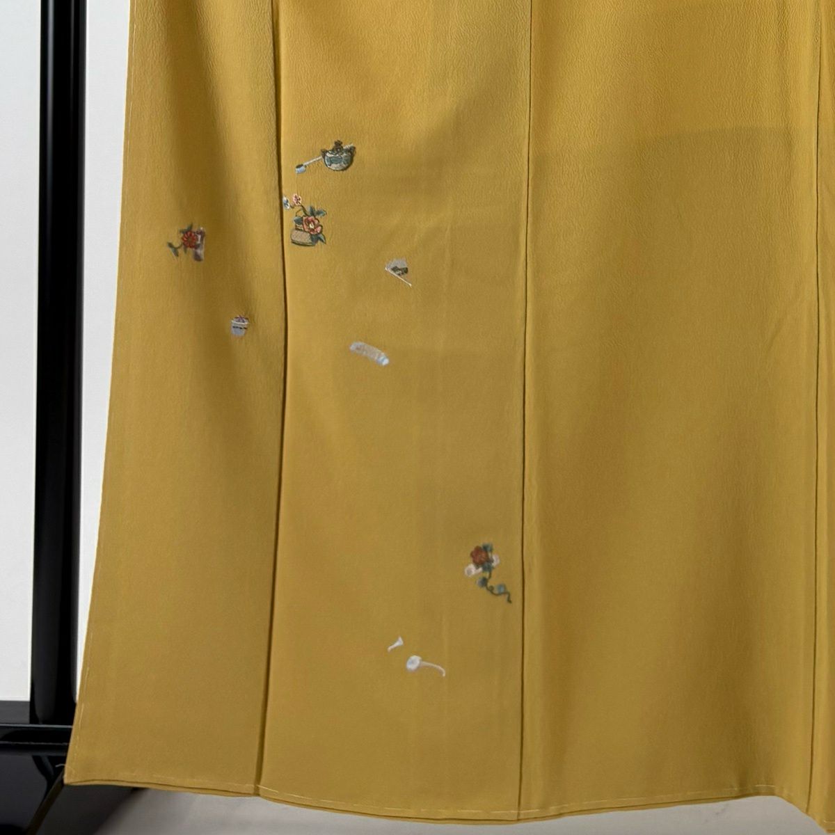 付下 身長163cm 袖長66.5cm M 雙層 茶道具 花器 刺繡 金絲 淺土色 純蠶絲 優品級