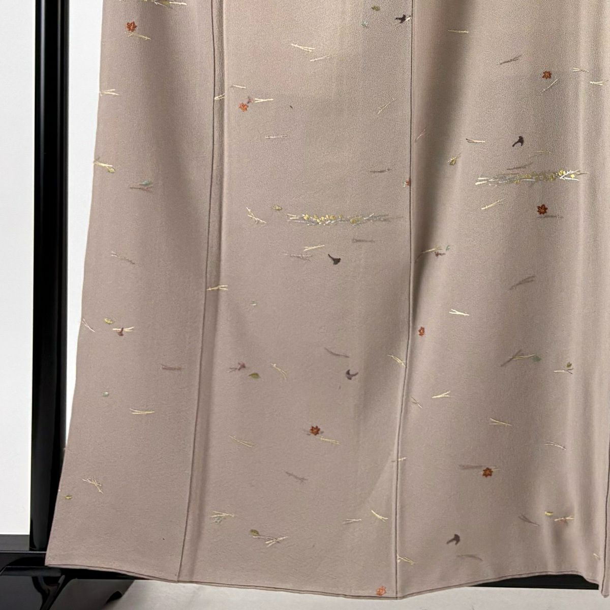 小紋 身長159cm 袖長65.5cm M 雙層 松樹葉 紅葉 刺繡 金線 薄小豆 純蠶絲 秀品級 一つ紋