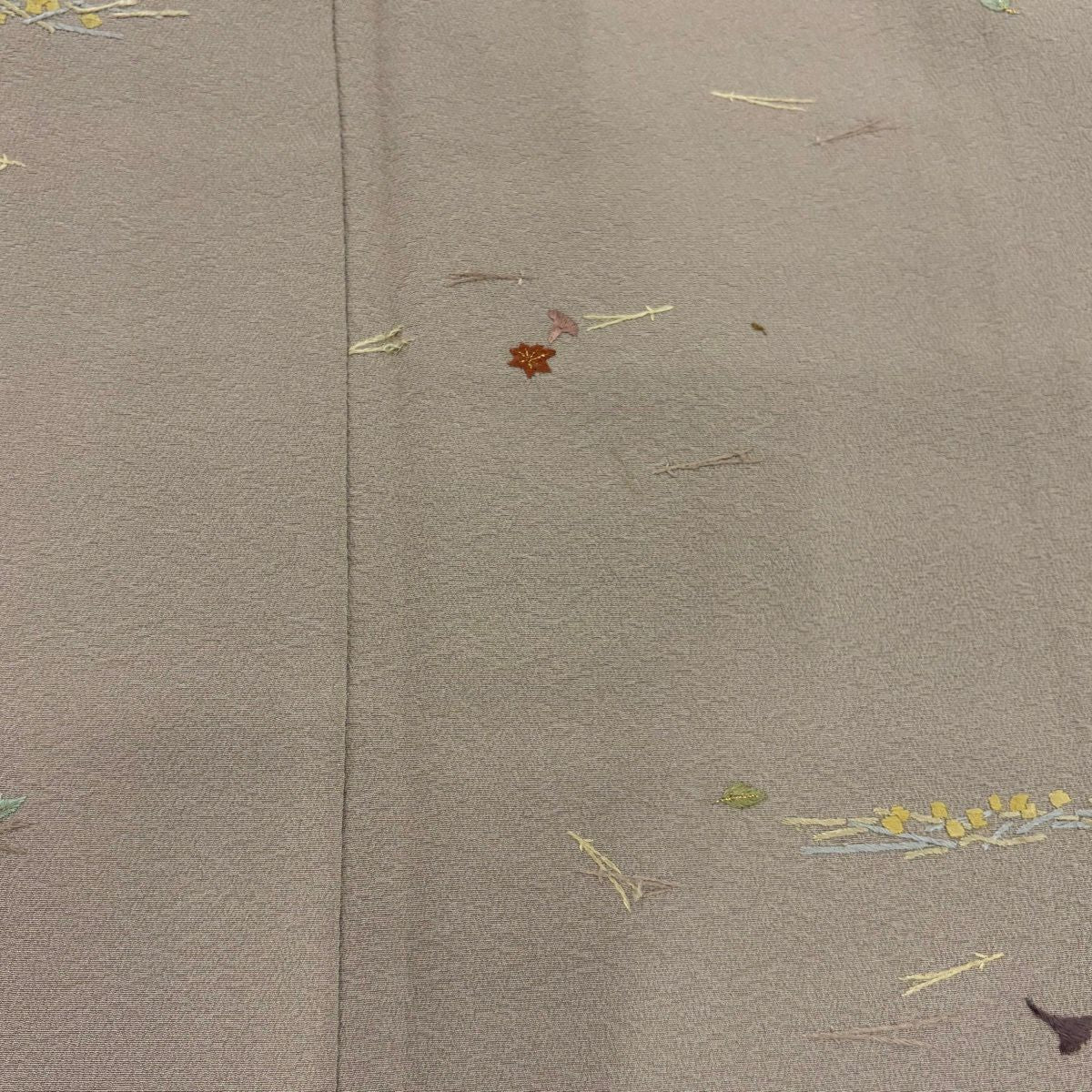 小紋 身長159cm 袖長65.5cm M 雙層 松樹葉 紅葉 刺繡 金線 薄小豆 純蠶絲 秀品級 一つ紋