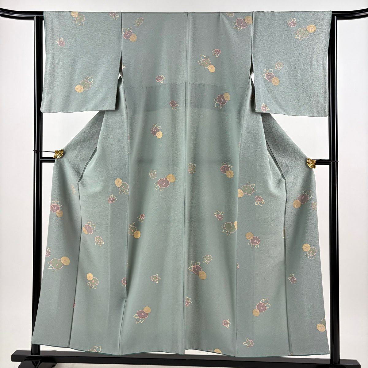 小紋 身長153cm 袖長63cm S 雙層 草花紋 紅綠 純蠶絲 秀品級