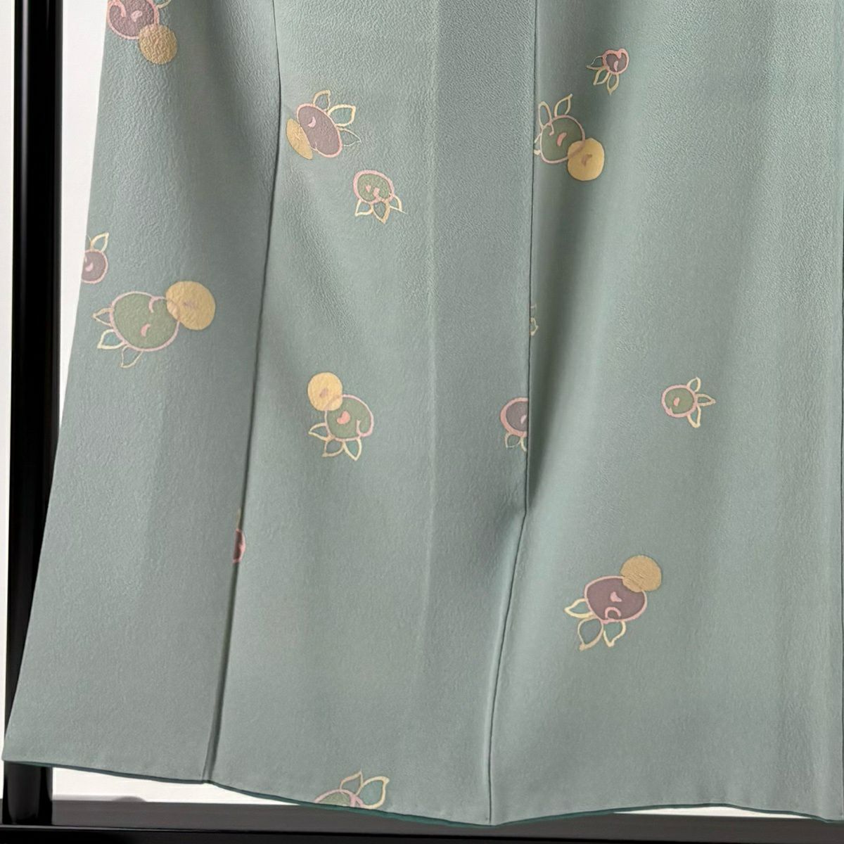 小紋 身長153cm 袖長63cm S 雙層 草花紋 紅綠 純蠶絲 秀品級