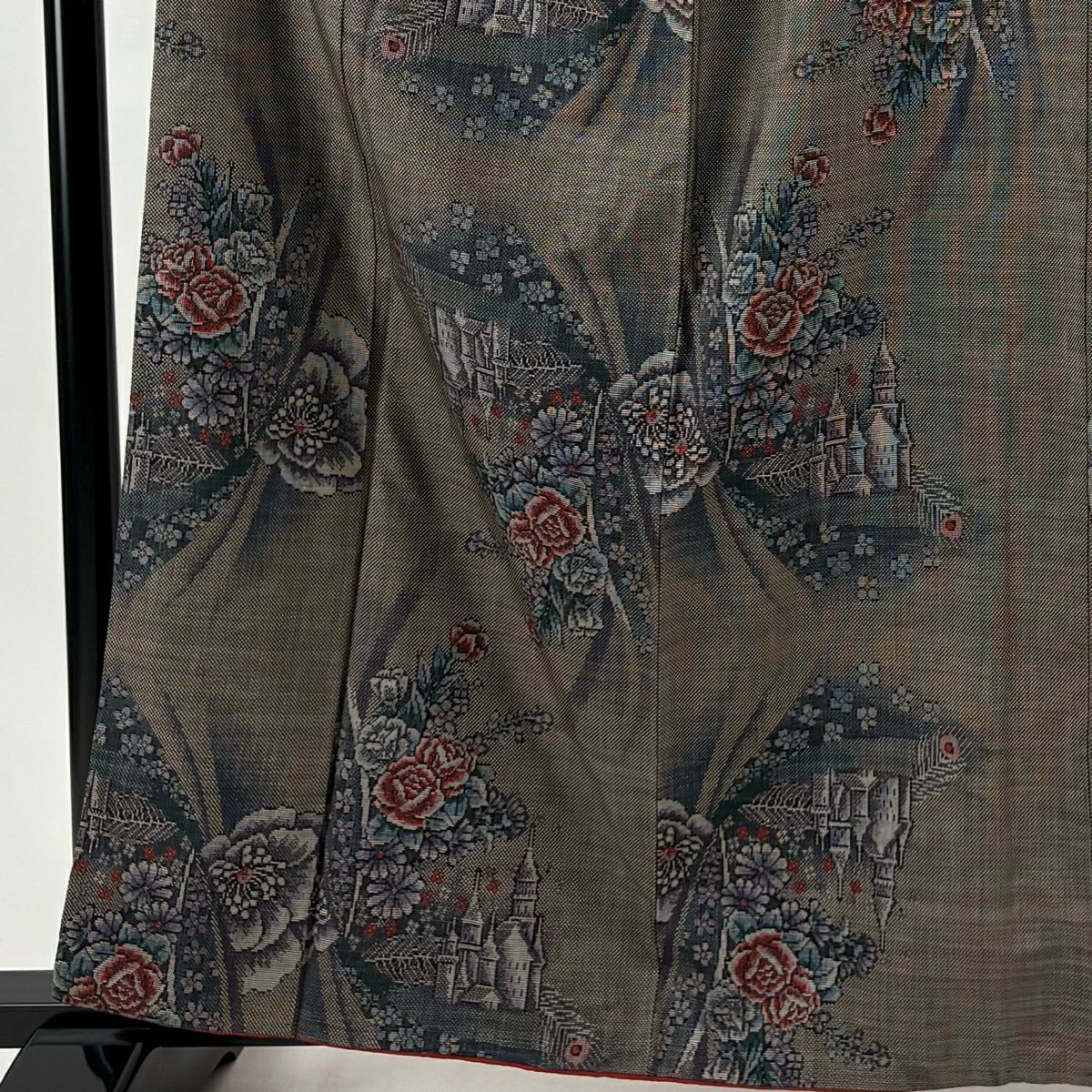 【美品】 紬織 身長161cm 袖長66cm M 雙層 城 薔薇 焦茶 純蠶絲 秀品級