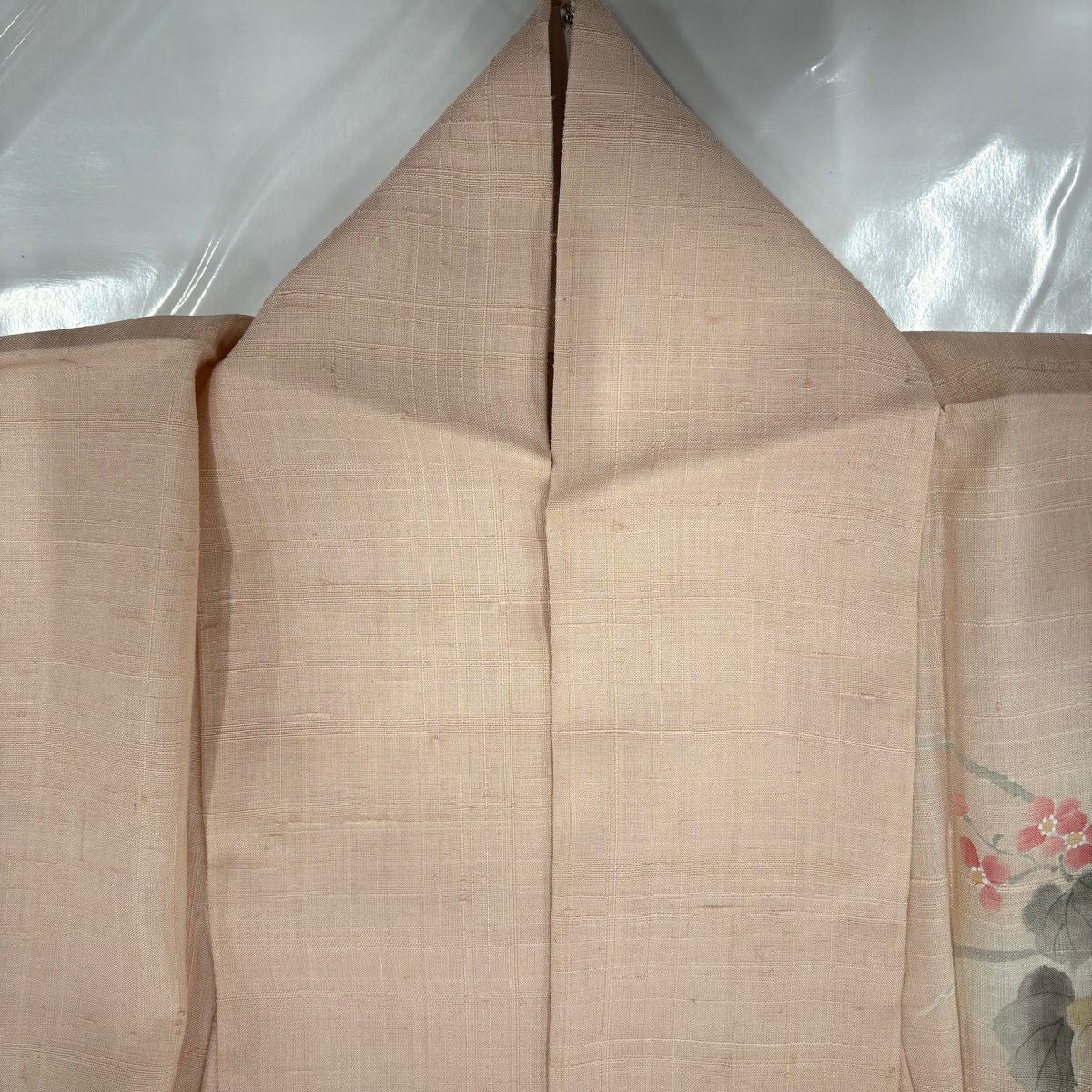 付下 身長163.5cm 袖長68cm L 薄物 夏紬織織 秋草花紋紋 籬 標準粉紅 純蠶絲 優品級