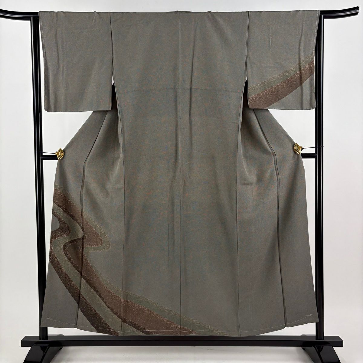 【美品】 付下 身長155cm 袖長64cm M 雙層 流水 鮫 灰茶 純蠶絲 秀品級