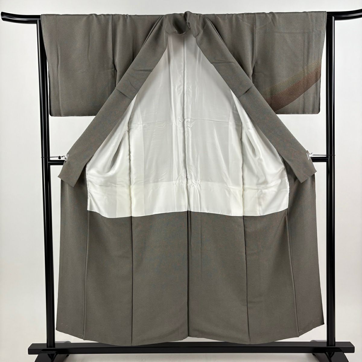 【美品】 付下 身長155cm 袖長64cm M 雙層 流水 鮫 灰茶 純蠶絲 秀品級