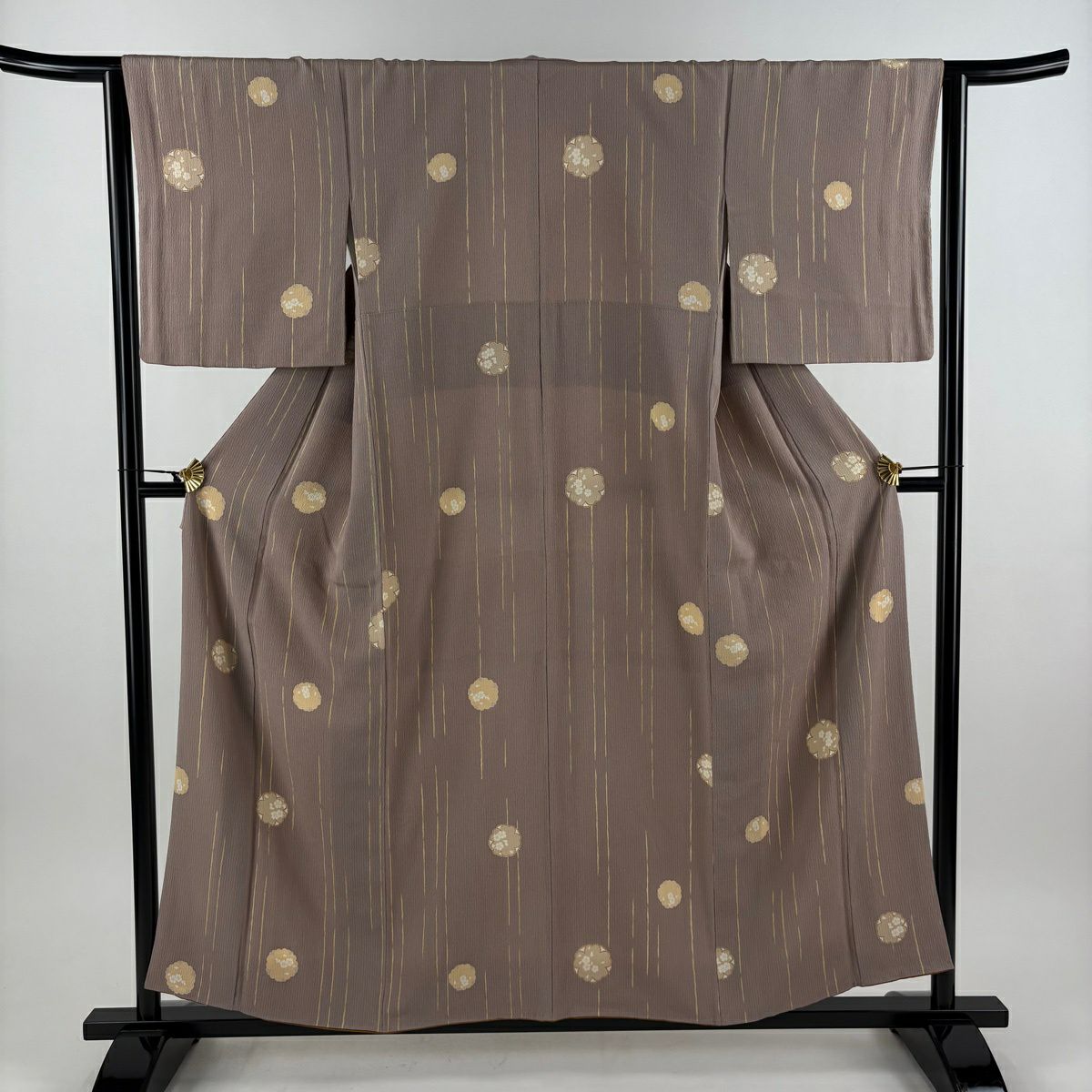 【美品】 小紋 身長156.5cm 袖長64cm M 雙層 櫻花 縱條 薄小豆 純蠶絲 優品級