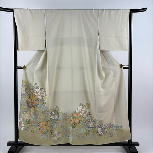 【美品】 留袖禮服禮服 身長157cm 袖長66cm M 雙層 花丸紋 牡丹 金絲 金銀彩 米色 純蠶絲 秀品級 一個紋