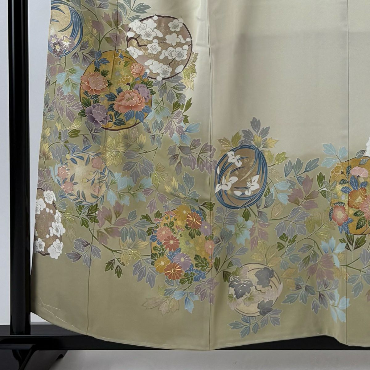 【美品】 留袖禮服禮服 身長157cm 袖長66cm M 雙層 花丸紋 牡丹 金絲 金銀彩 米色 純蠶絲 秀品級 一個紋