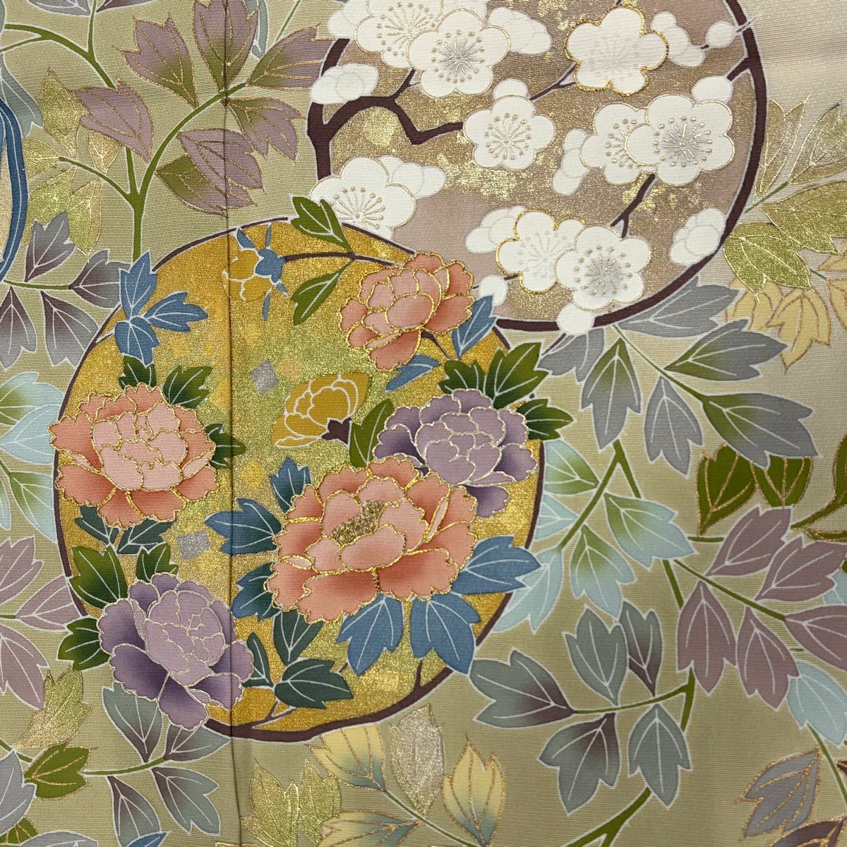 【美品】 留袖禮服禮服 身長157cm 袖長66cm M 雙層 花丸紋 牡丹 金絲 金銀彩 米色 純蠶絲 秀品級 一個紋
