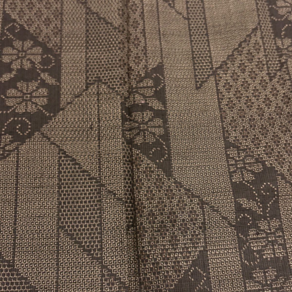 【美品】 紬織 身長160.5cm 袖長67cm M 雙層 花唐草紋 龜甲絣 焦茶 純蠶絲 秀品級