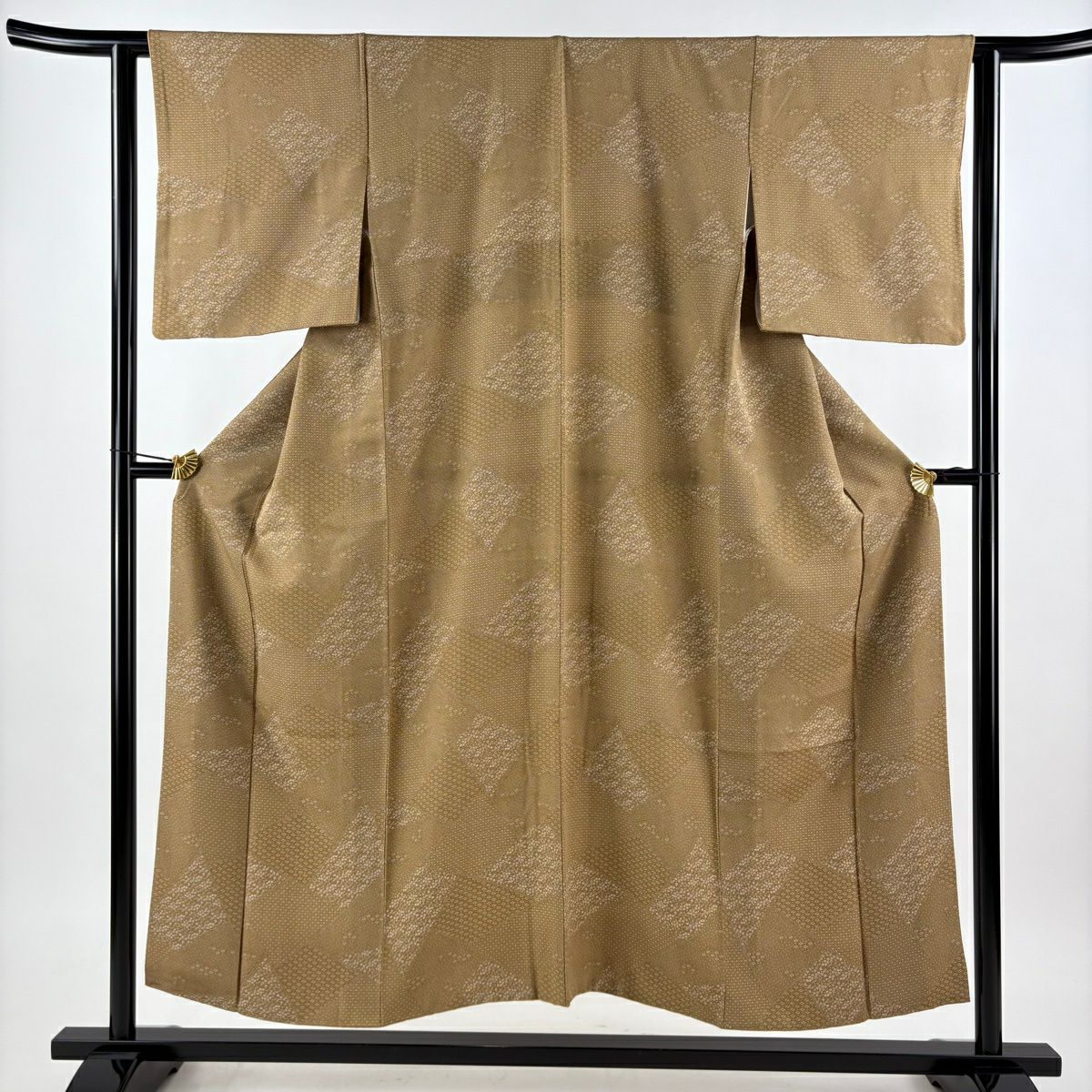 【美品】 江戶小紋 身長152cm 袖長62cm S 雙層 草花紋紋 寄せ柄 淺茶 純蠶絲 秀品級