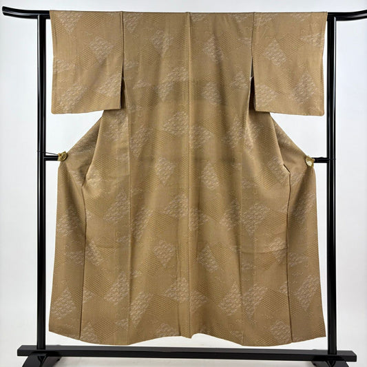 【美品】 江戶小紋 身長152cm 袖長62cm S 雙層 草花紋紋 寄せ柄 淺茶 純蠶絲 秀品級