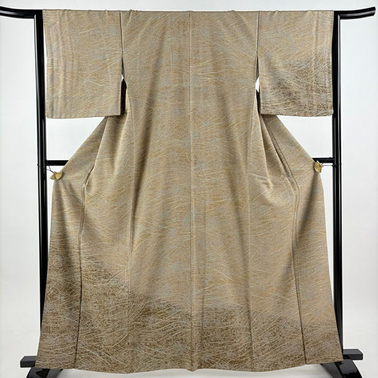 【美品】 付下 身長163cm 袖長64cm M 雙層 幾何圖案 染分 薄茶 純蠶絲 秀品級