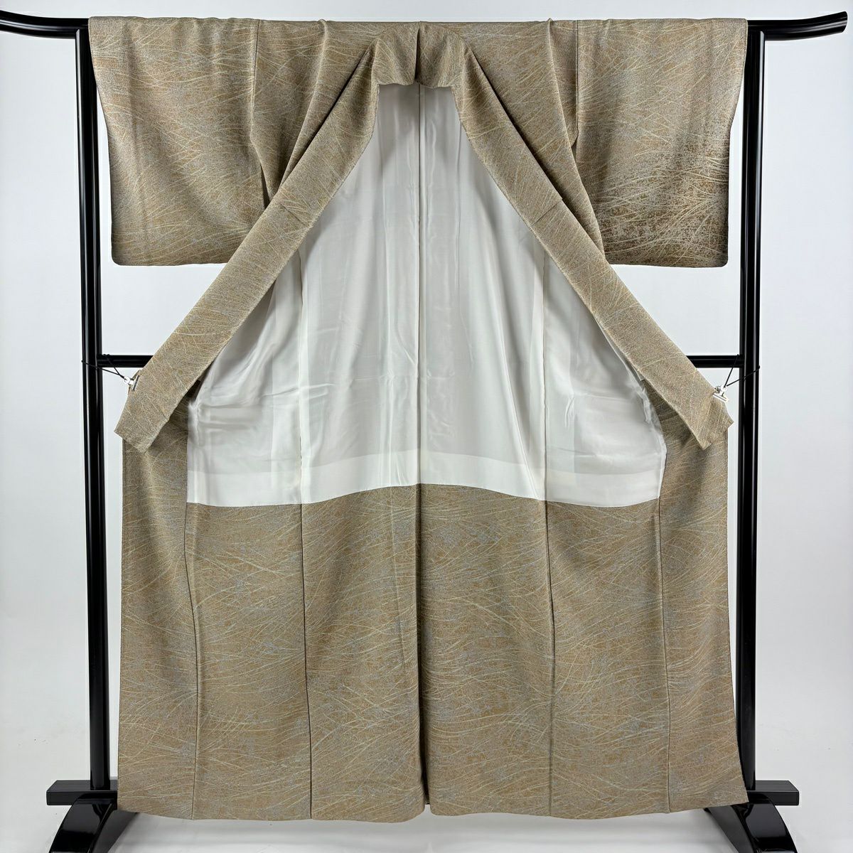 【美品】 付下 身長163cm 袖長64cm M 雙層 幾何圖案 染分 薄茶 純蠶絲 秀品級