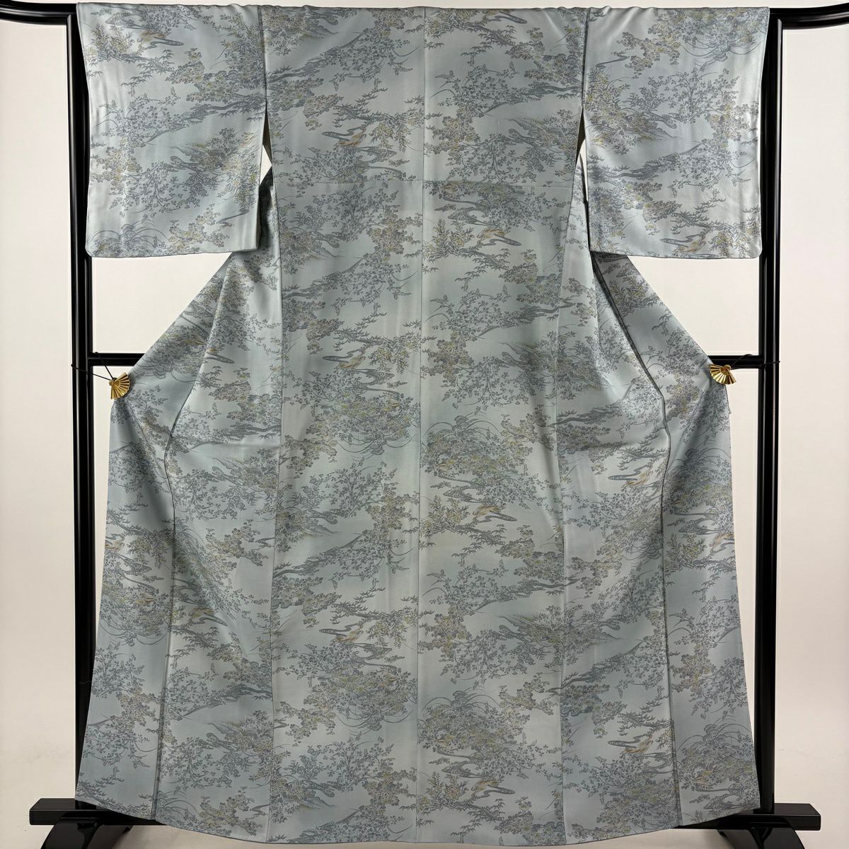 小紋 身長162cm 袖長64.5cm M 雙層 草花紋紋 兔子 漸層 深藍灰 純蠶絲 優品級
