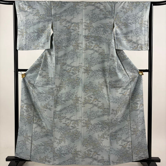 小紋 身長162cm 袖長64.5cm M 雙層 草花紋紋 兔子 漸層 深藍灰 純蠶絲 優品級