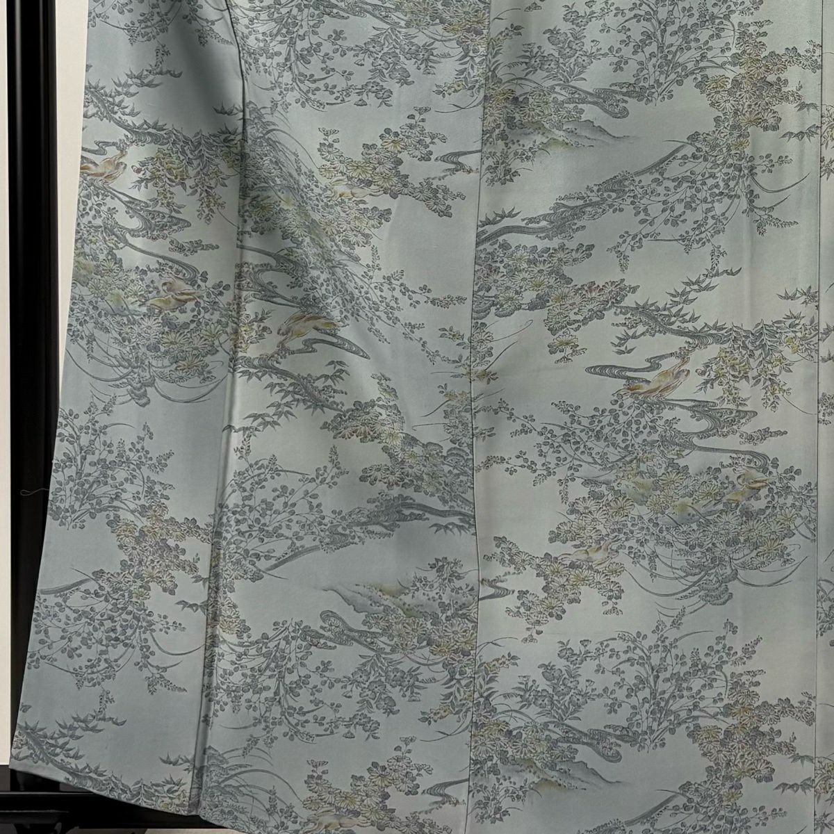 小紋 身長162cm 袖長64.5cm M 雙層 草花紋紋 兔子 漸層 深藍灰 純蠶絲 優品級