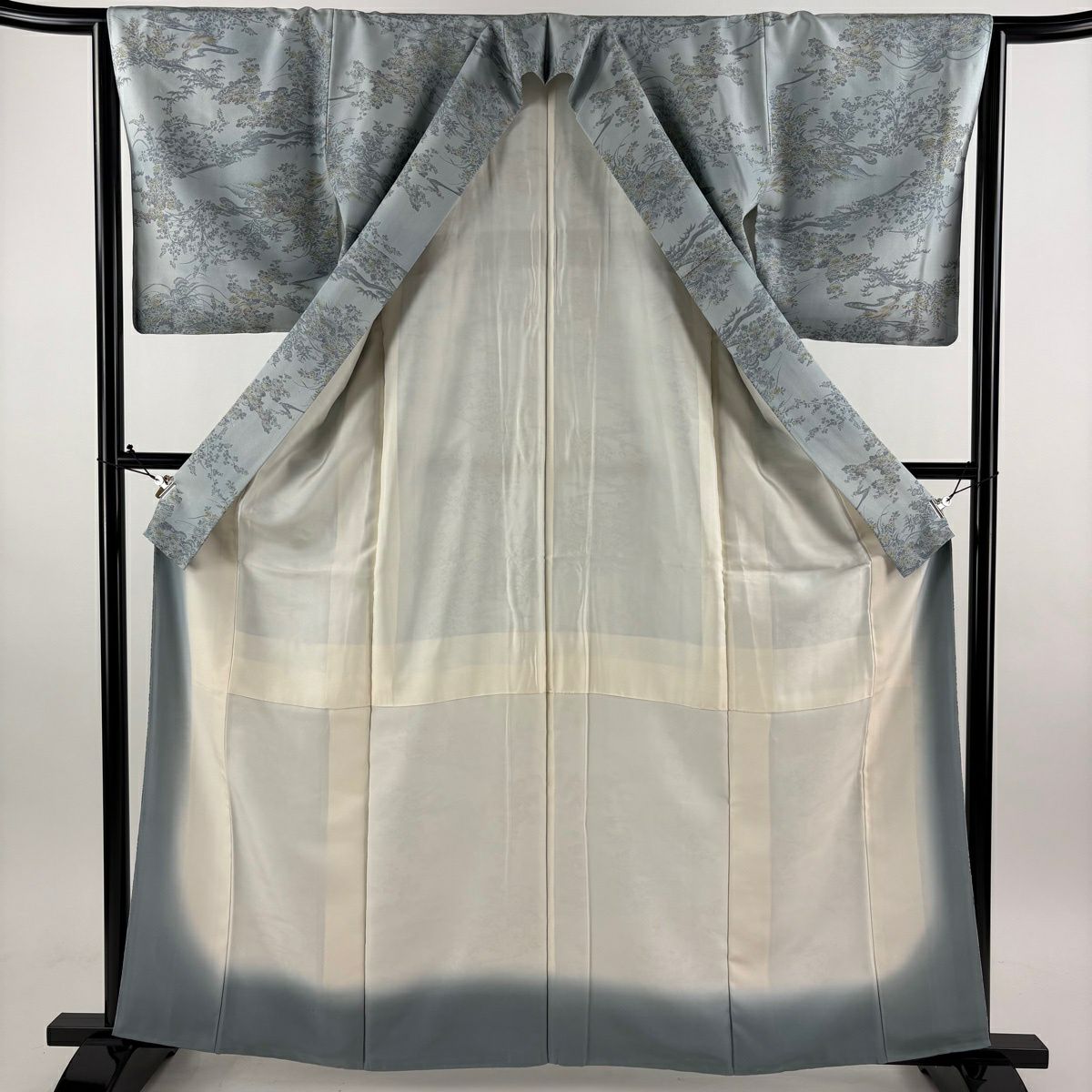 小紋 身長162cm 袖長64.5cm M 雙層 草花紋紋 兔子 漸層 深藍灰 純蠶絲 優品級