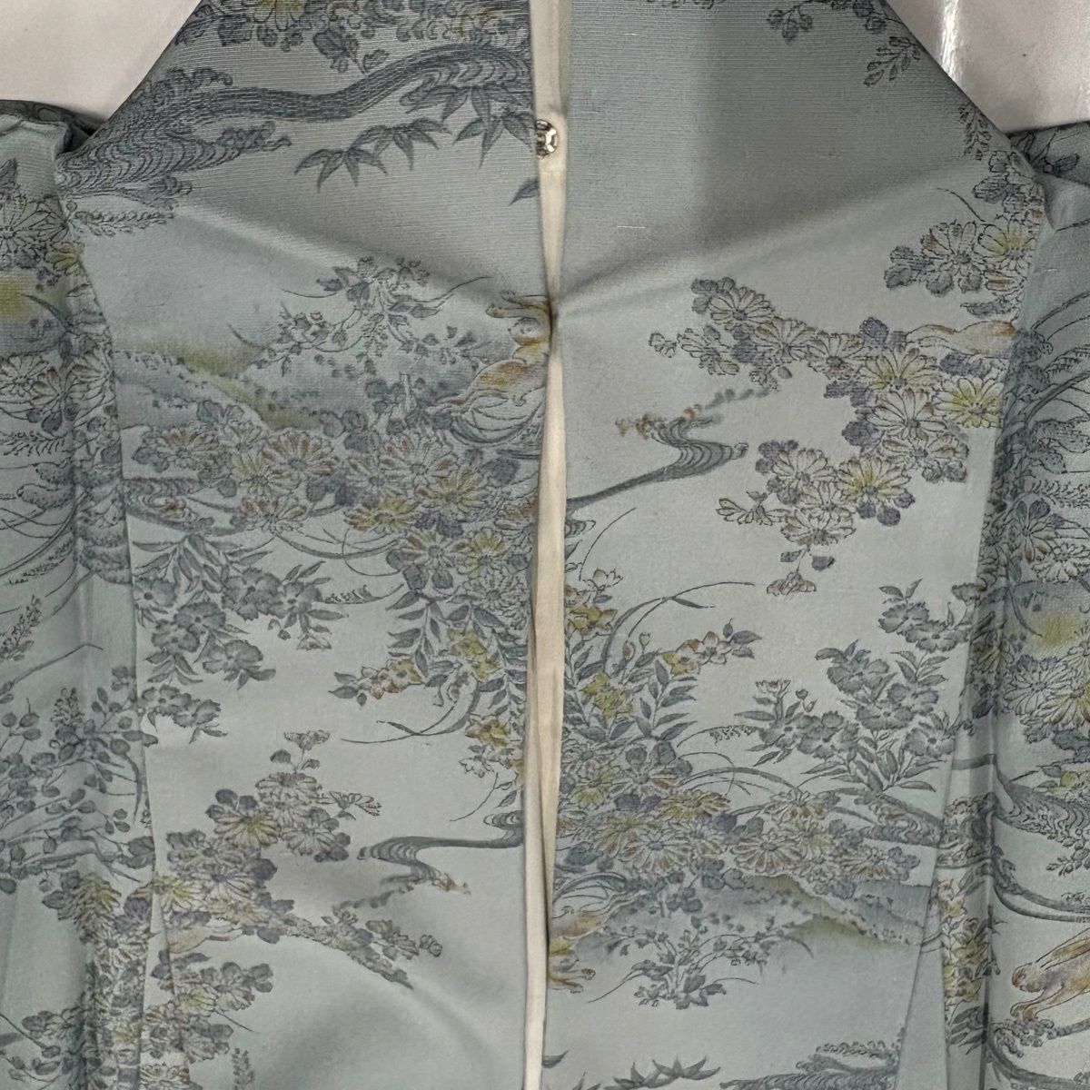 小紋 身長162cm 袖長64.5cm M 雙層 草花紋紋 兔子 漸層 深藍灰 純蠶絲 優品級