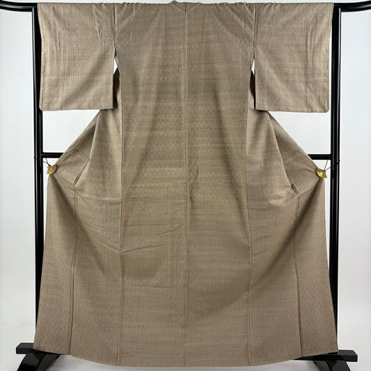 【美品】 紬織 身長163.5cm 袖長64cm M 雙層 よろけ縞 灰茶 純蠶絲 秀品級