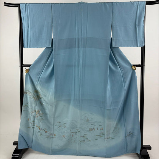 付下 身長167.5cm 袖長67cm M 雙層 風景 人物 刺繡 金絲 水色 純蠶絲 秀品級 一個紋