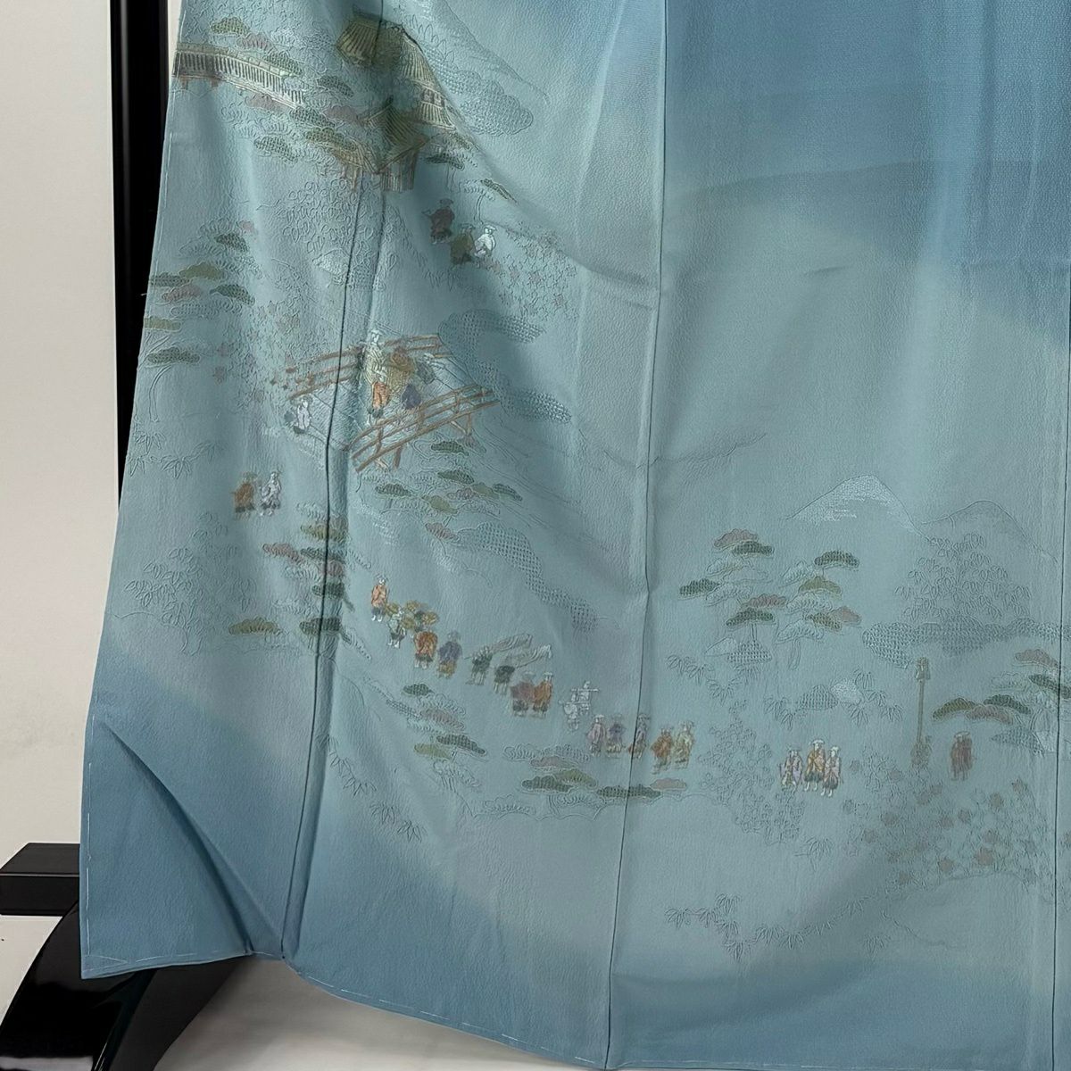 付下 身長167.5cm 袖長67cm M 雙層 風景 人物 刺繡 金絲 水色 純蠶絲 秀品級 一個紋
