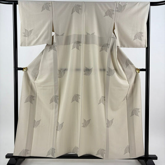 【美品】 小紋 身長157.5cm 袖長64cm M 單層 英 蝶 龜甲絣 米色 化纖 優品級
