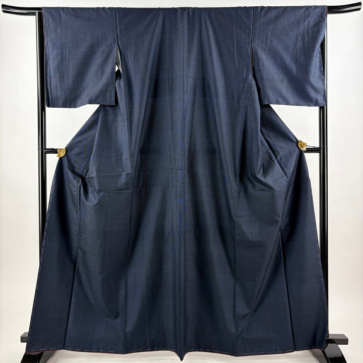 【美品】 紬織織 身長165.5cm 袖長65.5cm M 雙層 套裝 龜甲絣 深藍 純蠶絲 優品級