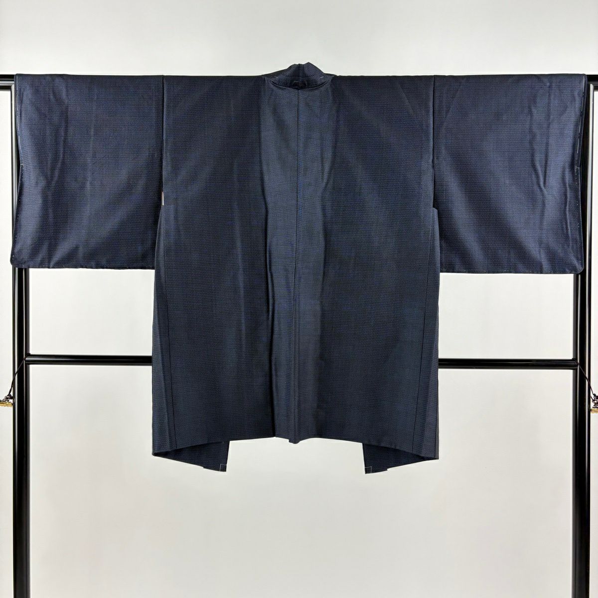 【美品】 紬織織 身長165.5cm 袖長65.5cm M 雙層 套裝 龜甲絣 深藍 純蠶絲 優品級