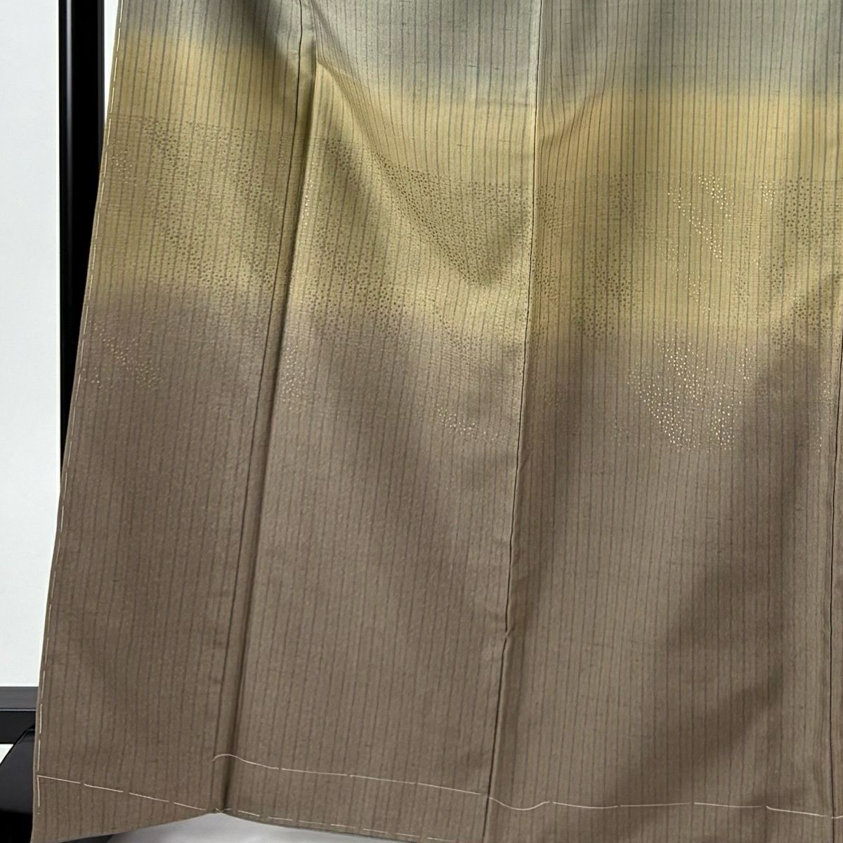付下 身長168cm 袖長65.5cm M 雙層 紬織織 縞 幾何圖案 漸層 金銀彩 灰綠 純蠶絲 優品級