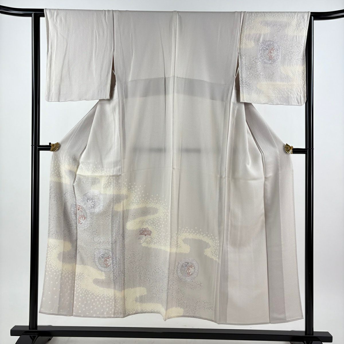 付下 身長151cm 袖長63cm S 單層 鏡裏文 唐草紋 刺繡 銀線 灰紫 純蠶絲 優品級