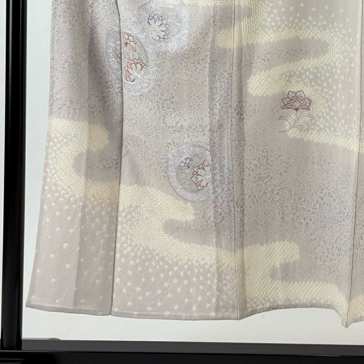 付下 身長151cm 袖長63cm S 單層 鏡裏文 唐草紋 刺繡 銀線 灰紫 純蠶絲 優品級