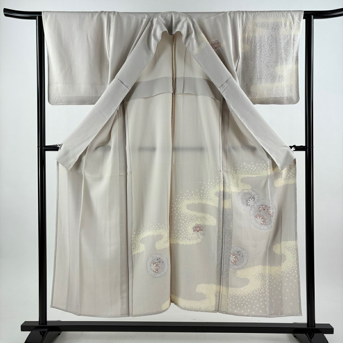 付下 身長151cm 袖長63cm S 單層 鏡裏文 唐草紋 刺繡 銀線 灰紫 純蠶絲 優品級